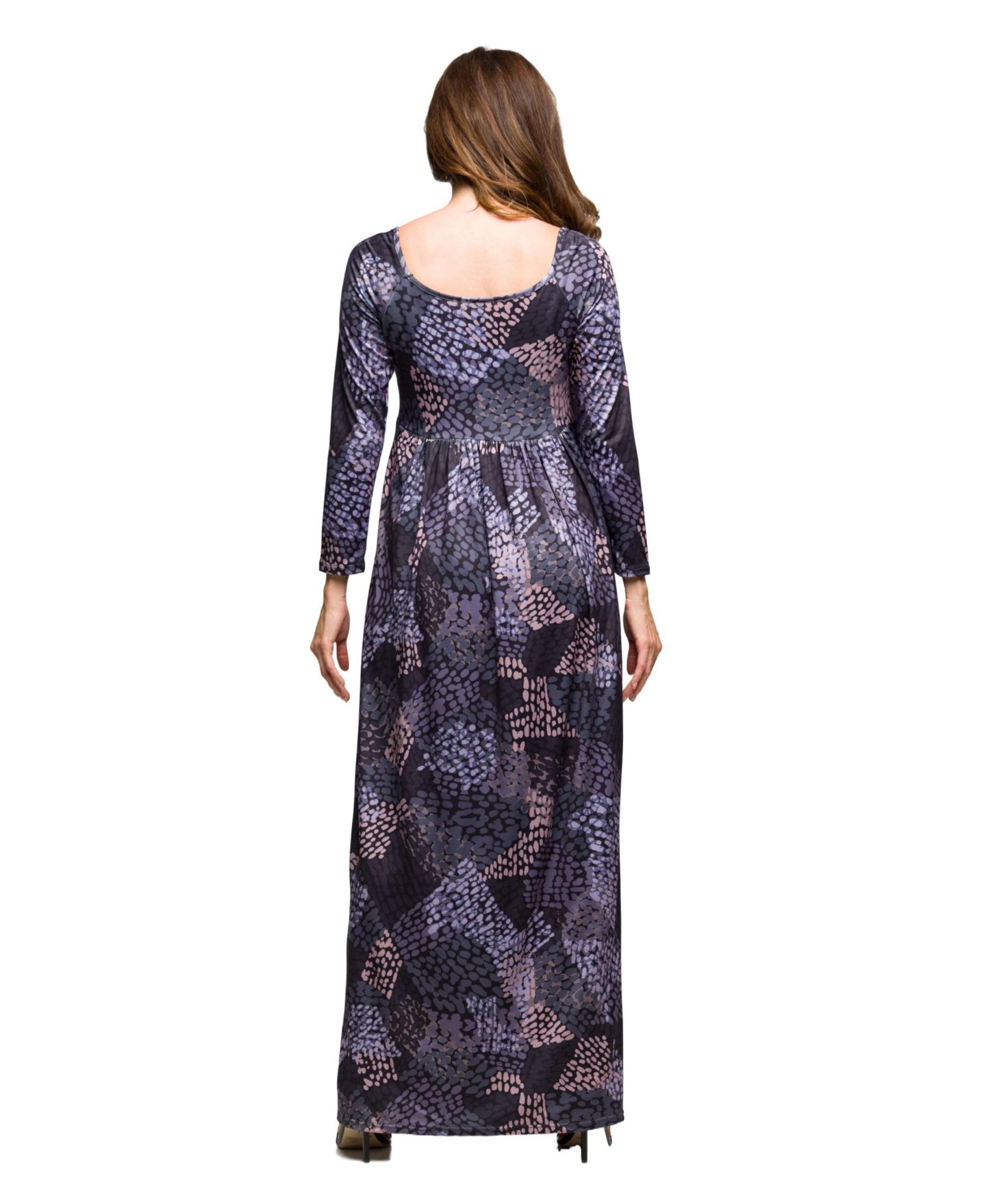 Женское платье 24seven Comfort Apparel Long Sleeve Empire Waist Maxi, цвет: Серый разноцветный — фото 3