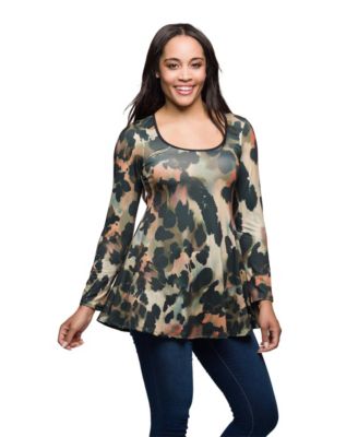 Women's Multiprint Long Sleeve Scoop Neck Top