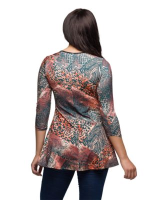 Women's Animal Print V Neck Three Quarter Sleeve Tunic Top