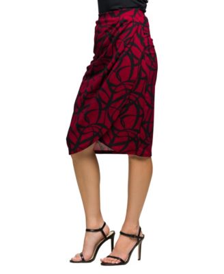 24seven Comfort Women's Apparel Burgundy Print Ruched Knee Length Skirt