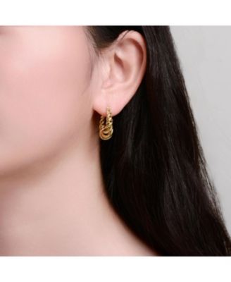 14k Gold Plated Twisted Modern Halo Hoop Earrings