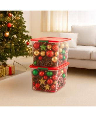 64 Qt Secure Latch Clear Plastic Storage Container Bin w/ Red Lid, 2 Pack