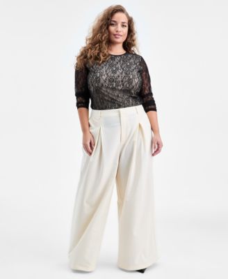 Trendy Plus Size Lace Sheer Long-Sleeve Top, Macy's Exclusive