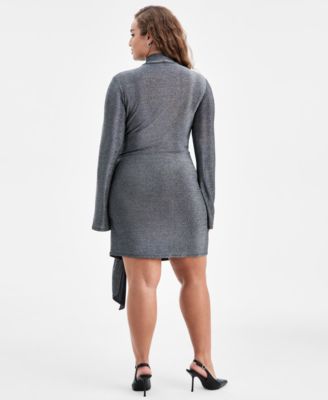 Trendy Plus Size Long-Sleeve Side-Tie Mini Dress, Macy's Exclusive
