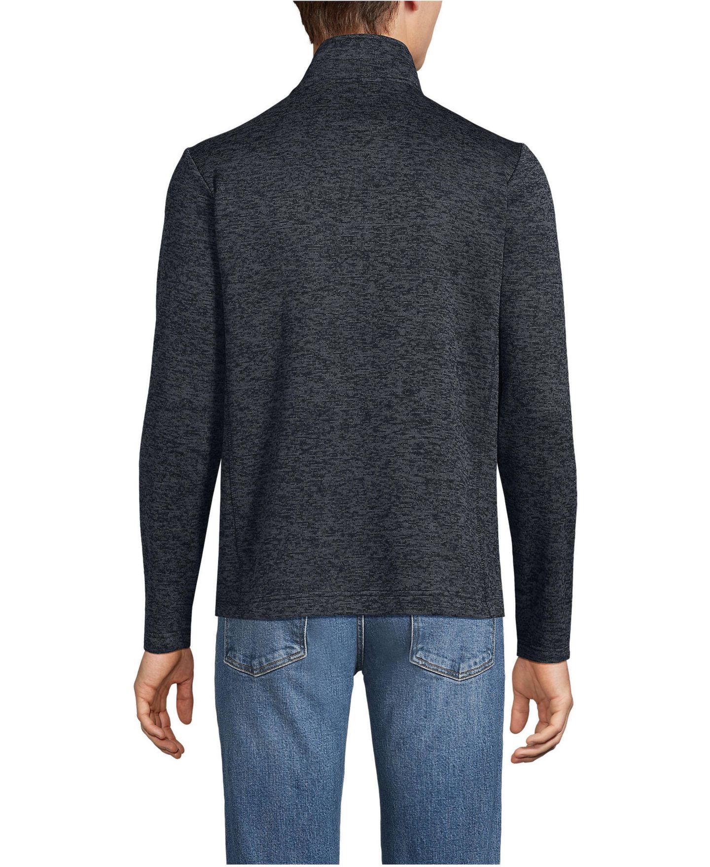 Мужская куртка Lands' End Sweater Fleece Zip Front, цвет: Чёрный меланжевый — фото 2