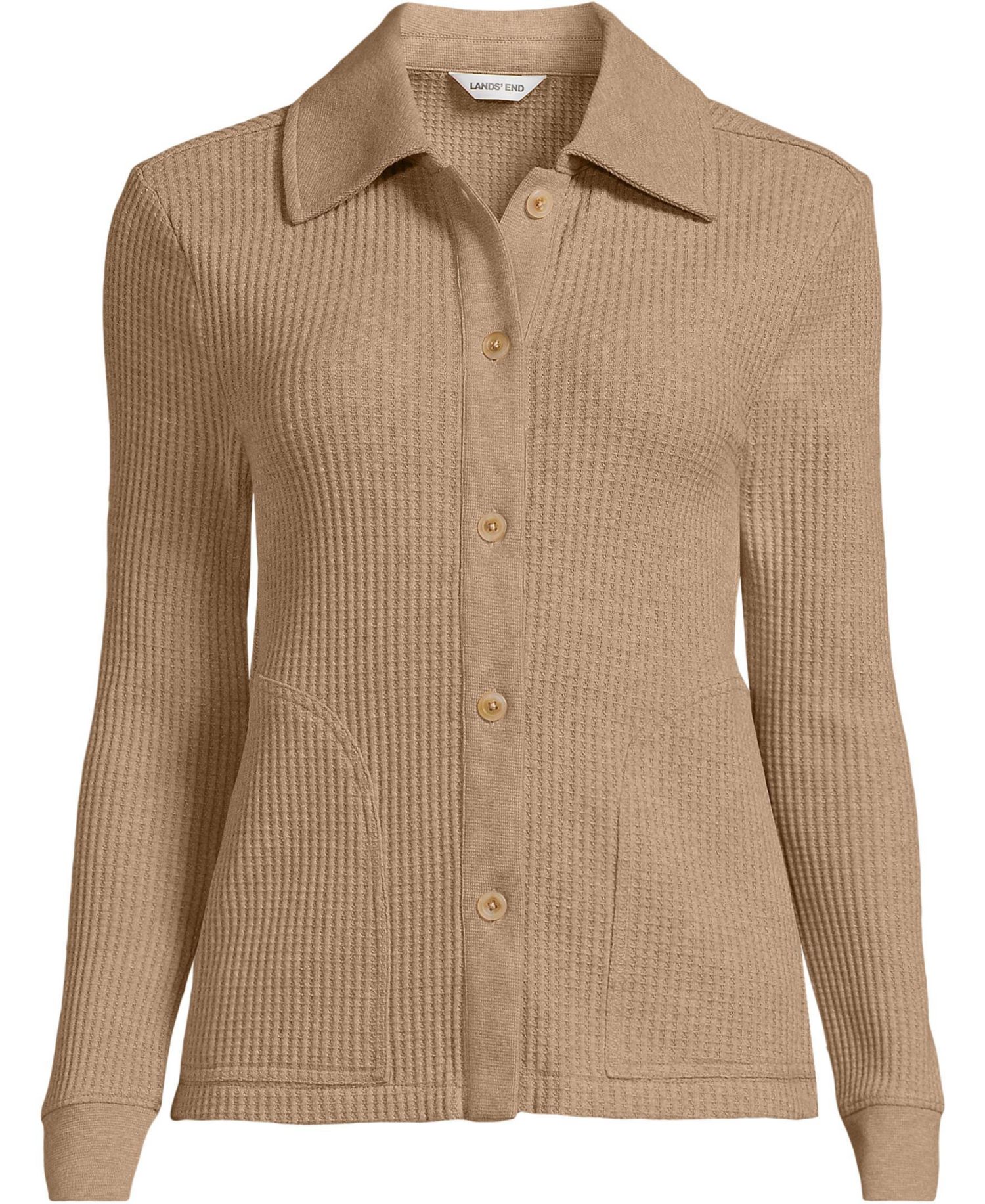 Plus Size Long Sleeve Waffle Collared Shacket