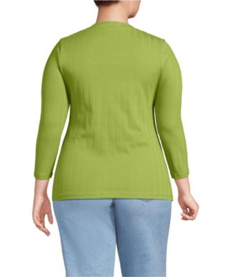 Women's Plus Size 3/4 Sleeve Variegated Micro Rib Henley