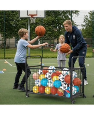 Ball Cart Storage, Rolling Basketball Bin with Wheels for Garage, School, Gym, Sports Equipment and Toy Organizer,Extra Large