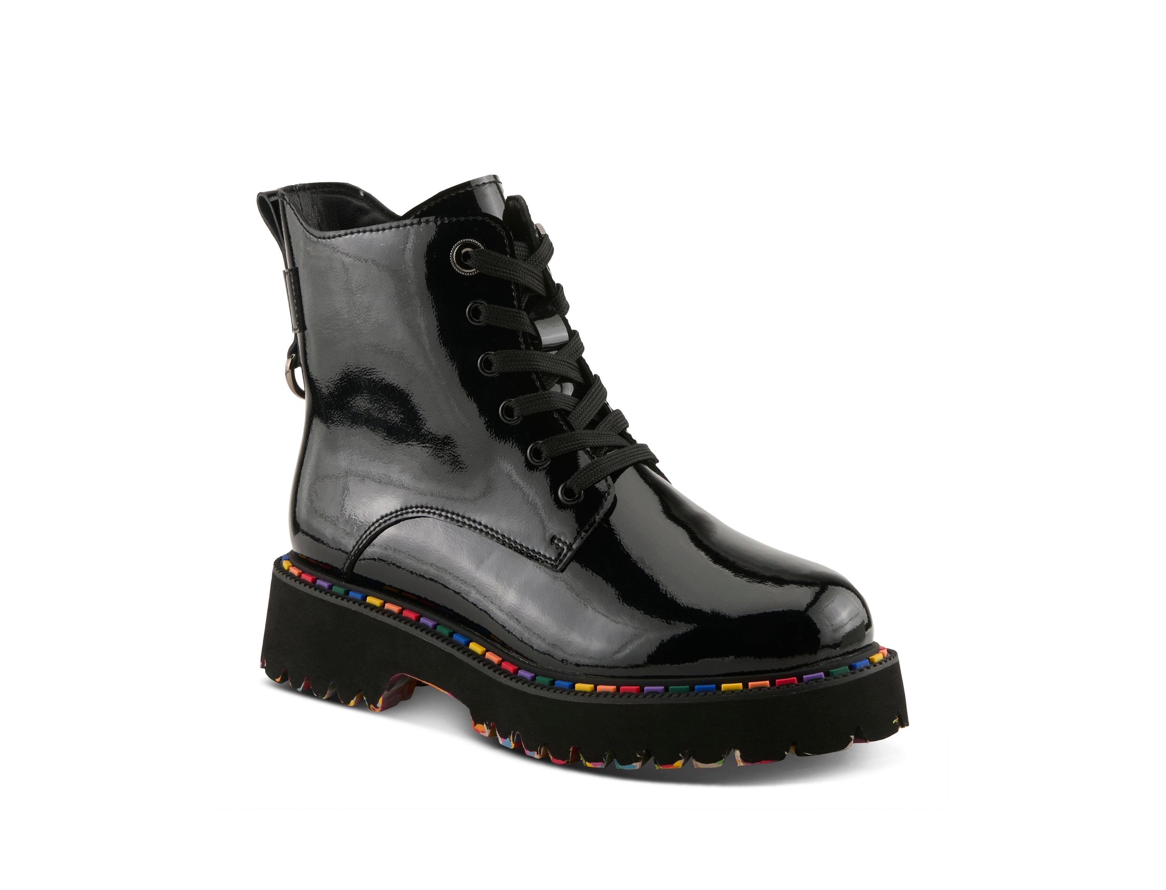 Spring Step Mistique Waterproof Leather Lace-Up Rain Boot with Artistic Outsole and Side Zipper