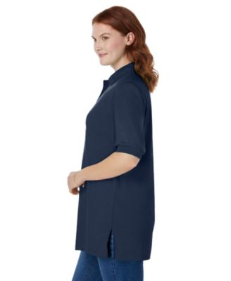 Plus Size Elbow-Sleeve Polo Tunic