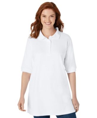 Plus Size Elbow-Sleeve Polo Tunic