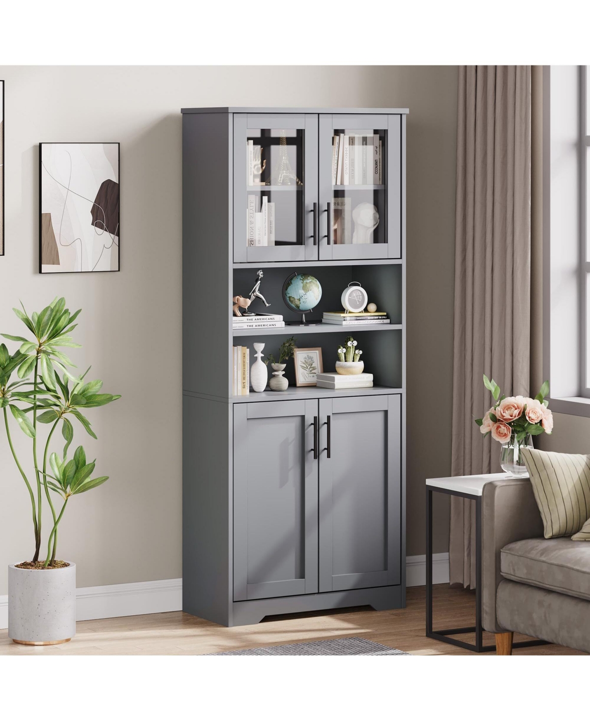 gaomon 67" Tall Storage Cabinet, Bathroom Cabinet with Glass Doors and Adjustable Shelves