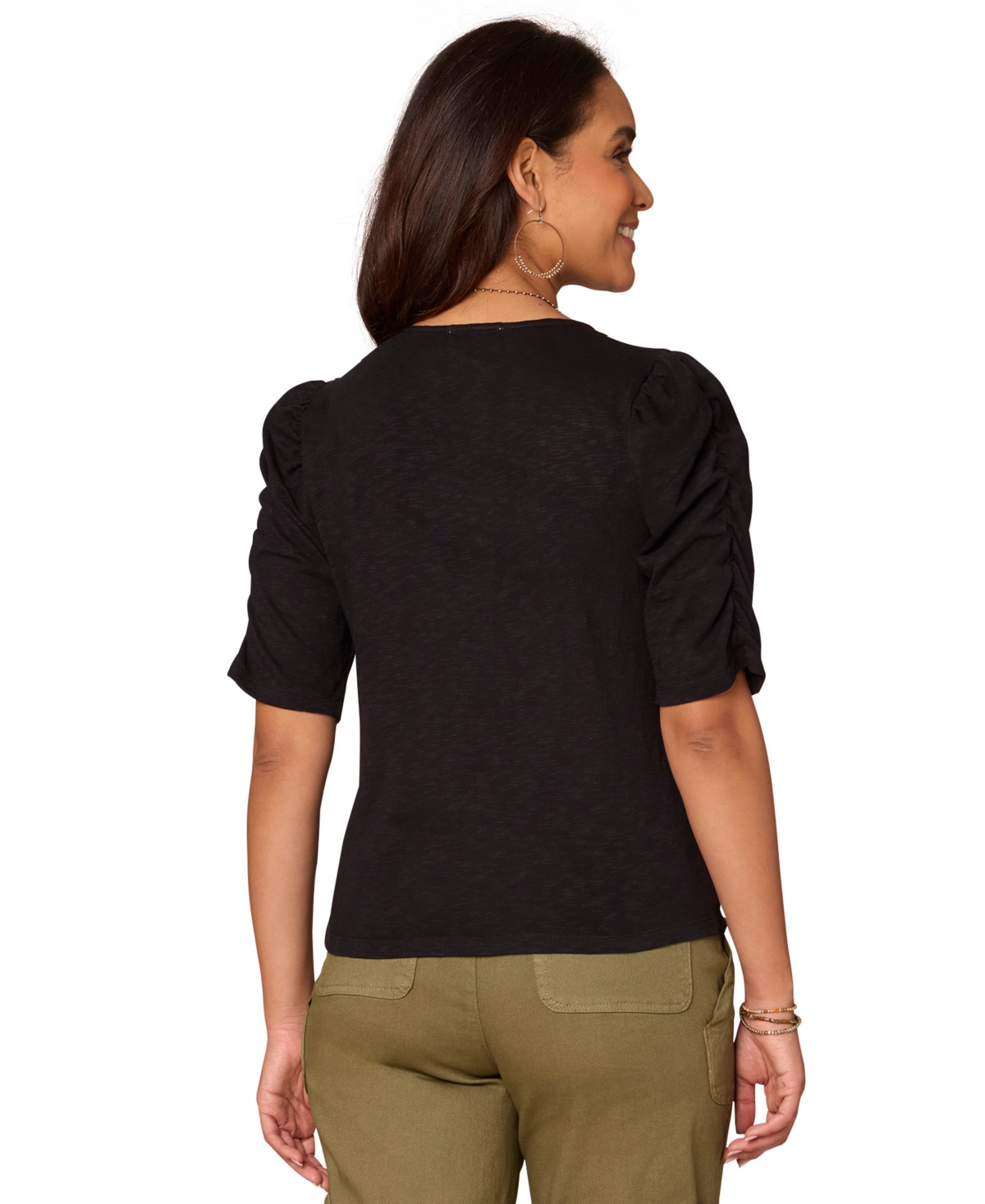 Democracy Women's Petite V-neck Top In Black