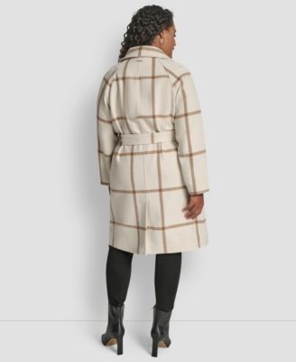 Plus Size Belted Notch Collar Coat