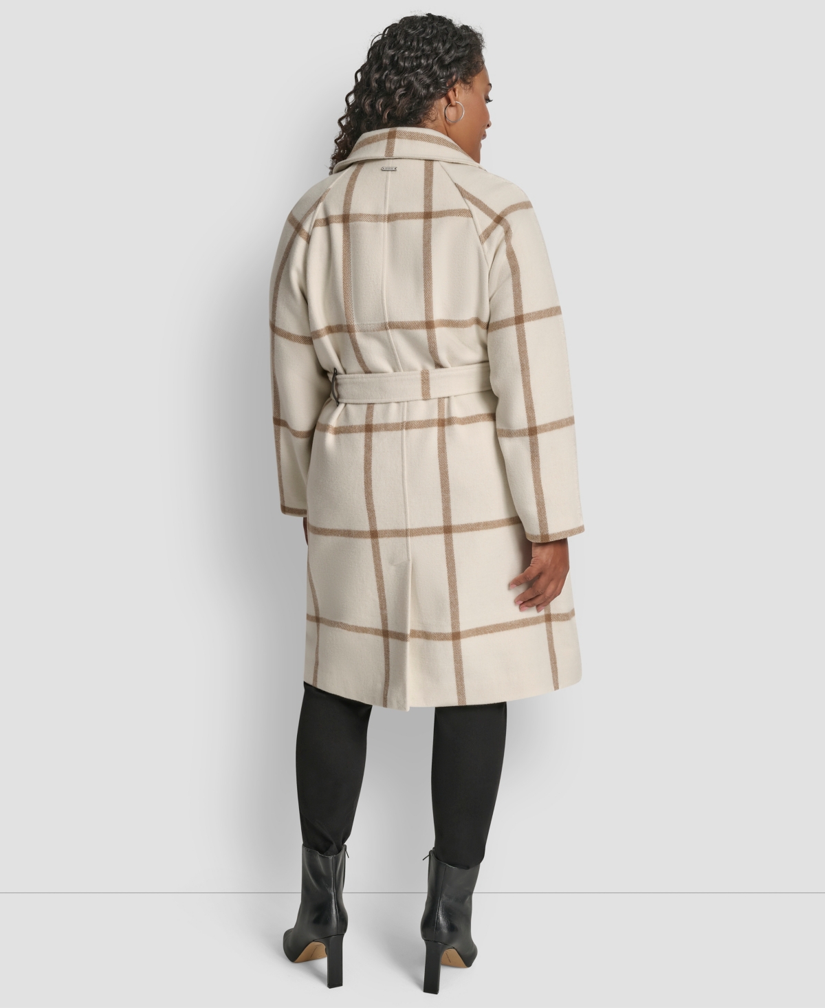 Dkny Plus Size Belted Notch Collar Coat In Neutral