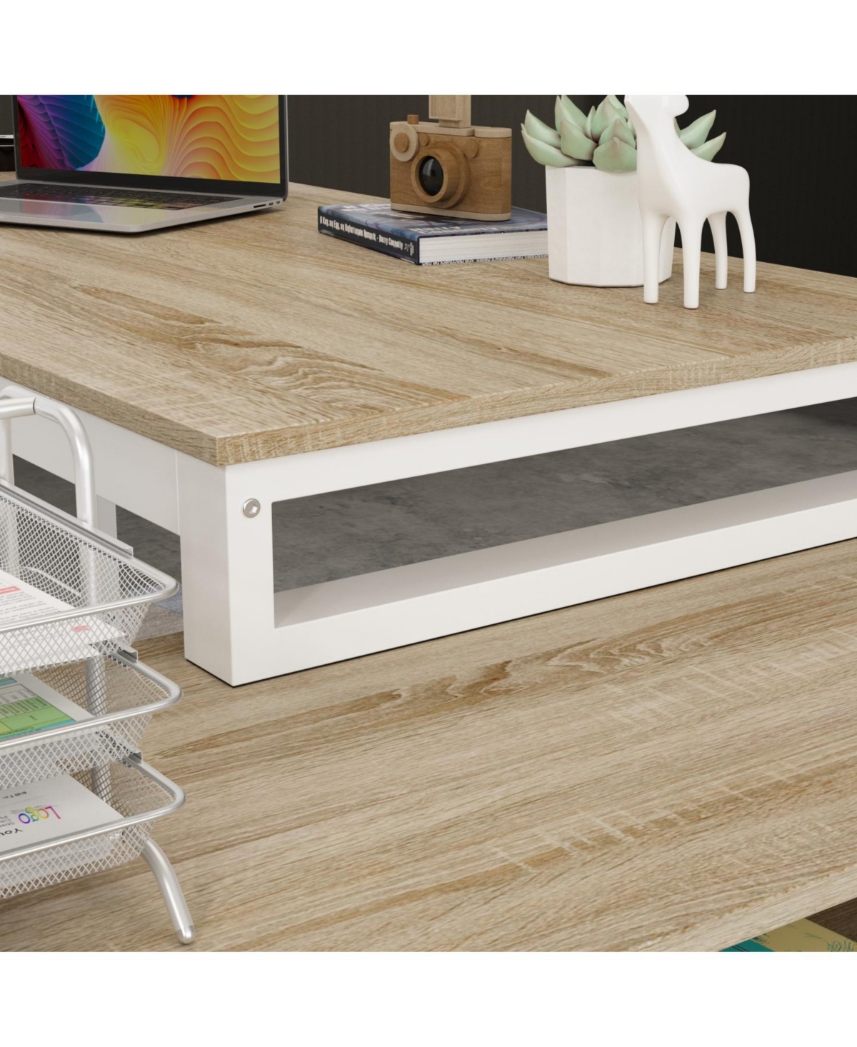 Famapy 55.1 in. L-Shaped Brown Wood Computer Desk Writing Office Executive W/Removable Tabletop, Shelves, 3-Drawers