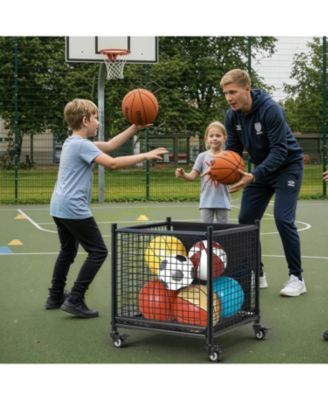 Ball Cart Storage, Rolling Basketball Bin with Wheels for Garage, School, Gym, Sports Equipment and Toy Organizer,Medium