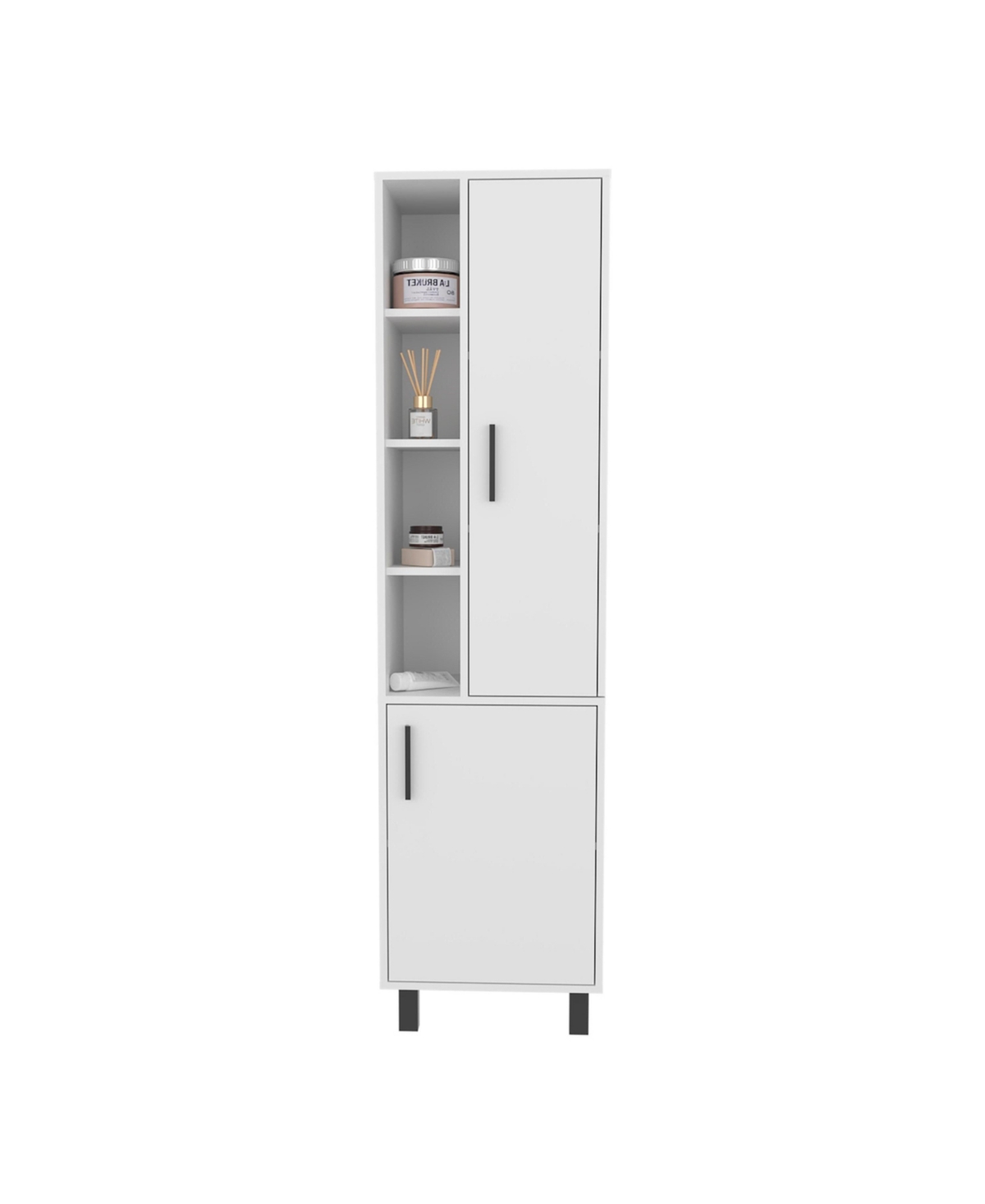 Depot E-Shop Nicut Storage Cabinet, 2 Doors, 9 Shelves, 4 Legs, White