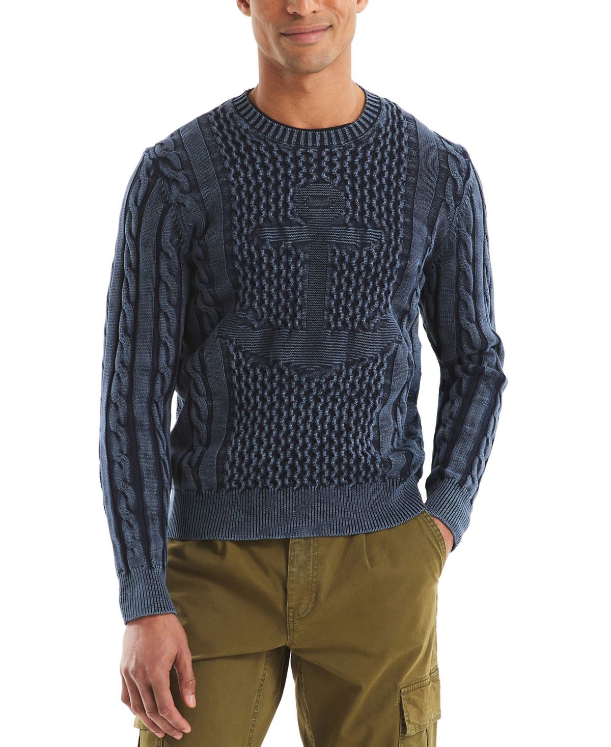 Мужской свитер с круглым вырезом в виде якоря