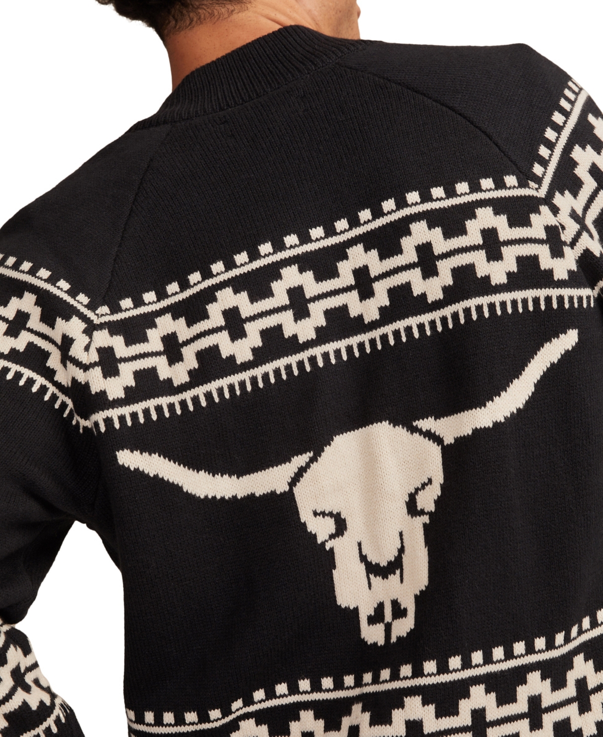 Lucky Brand Bull Front Zip Cardigan In Black