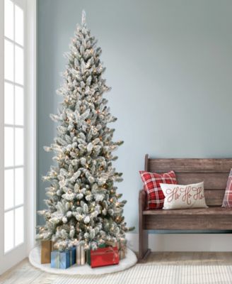 Puleo 7.5FT Pre-Lit Slim Flocked Royal Majestic Spruce Artificial Christmas Tree