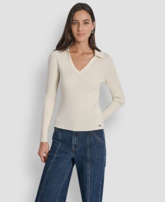 Petite Ribbed Johnny-Collar Sweater