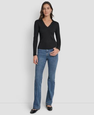 Petite Ribbed Johnny-Collar Sweater