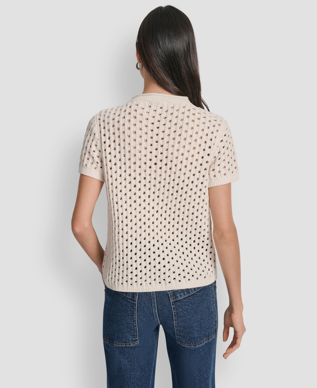 Dkny Jeans Petite Open-Stitch Crewneck Sweater