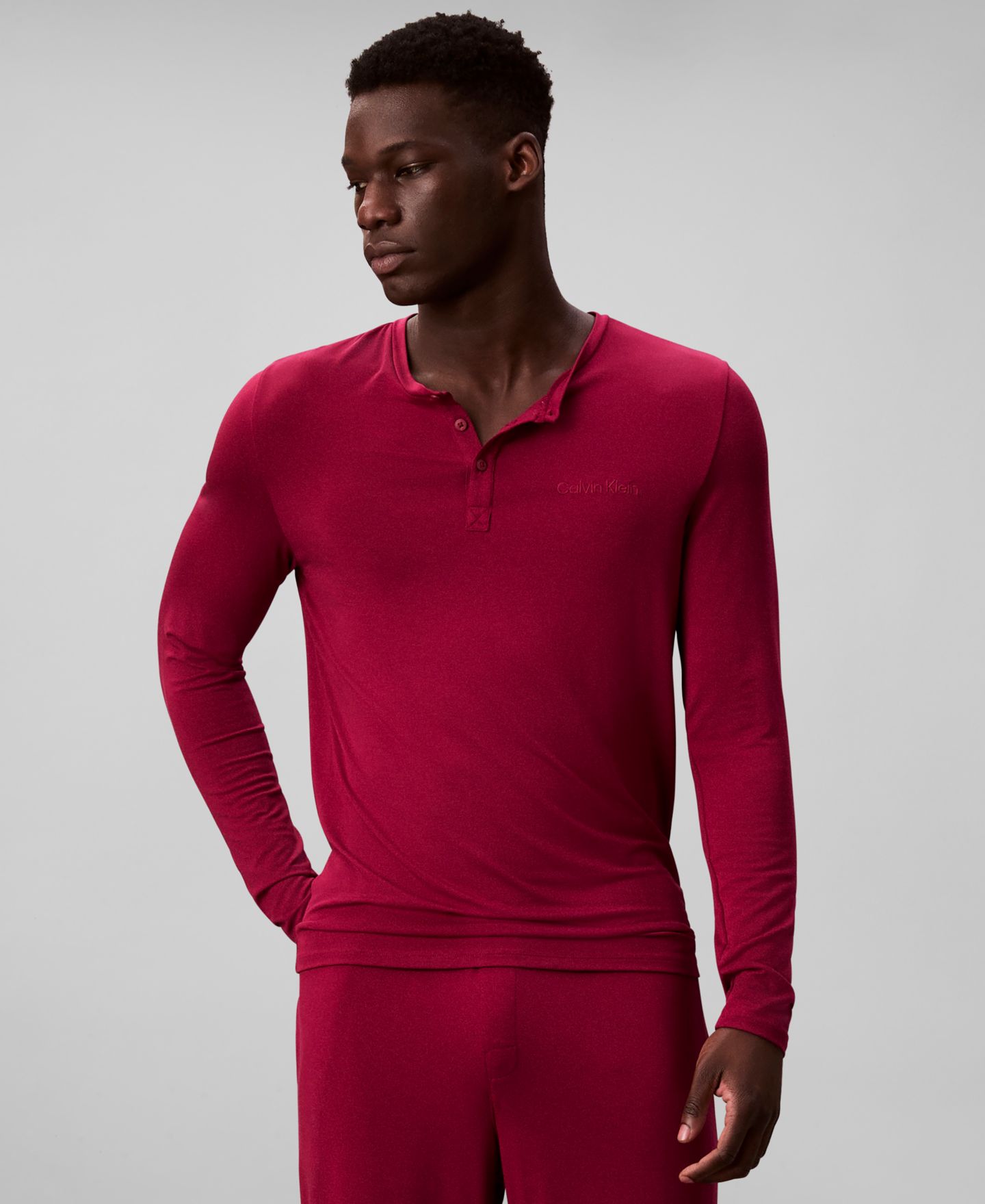 Пижамный топ для мужчин, с планкой на пуговицах — Calvin Klein, цвет: Свекольный красный — фото 3