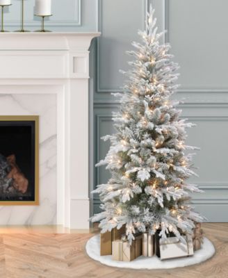 Puleo 4.5FT Pre-Lit Flocked Slim Northern Fir Tree