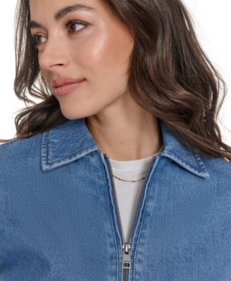 Women's Laydown Collar Denim Bomber Jacket