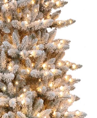 Puleo 6.5FT Pre-Lit Flocked Slim Fraser Fir Artificial Christmas Tree
