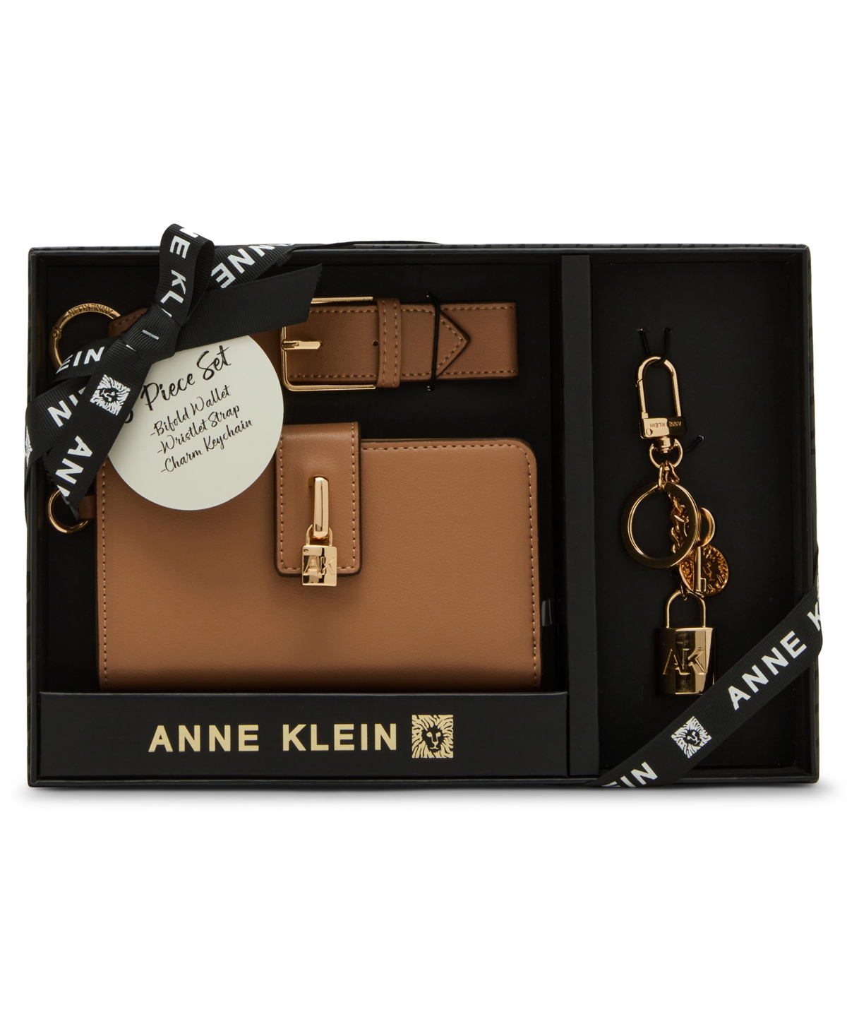Anne Klein 2 Piece Lock Wristlet Gift Set With Bag Charm In Brown