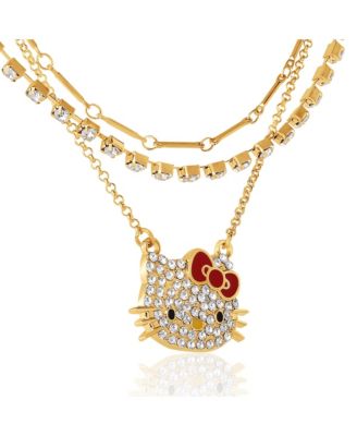 Double Chain Necklace with Crystal Embellished Charm