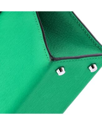 Pre-Owned Hermes Kelly 20 Handbag Green Chevre Mysore with Palladium Hardware