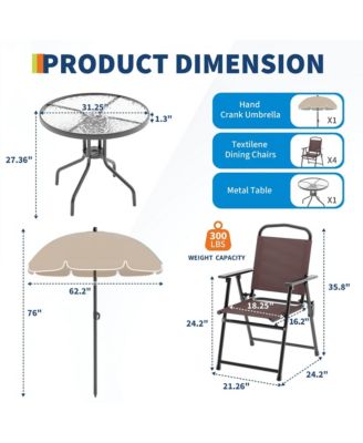 6 Pieces Patio Dining Set with Umbrella, Outdoor Furniture Set with 4 Folding Dining Chairs