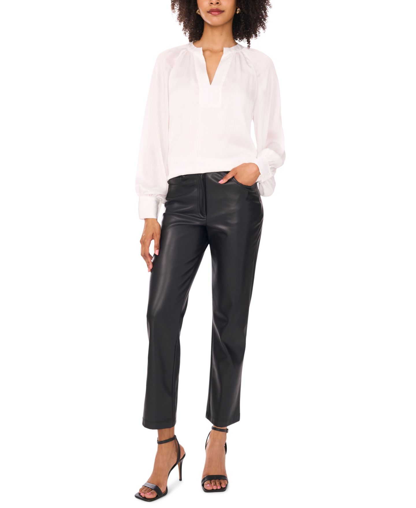Женский топ Vince Camuto V-Neck Long-Sleeve, цвет: Слоновая кость — фото 3
