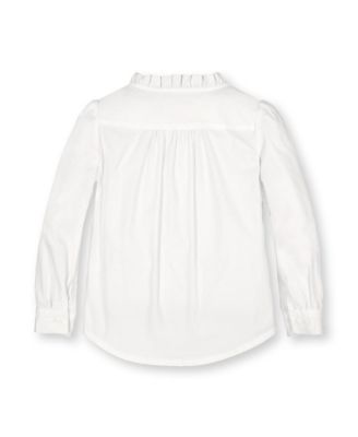 Baby Girls Long Sleeve Ruffle Neck Button Down Blouse with Pintucking