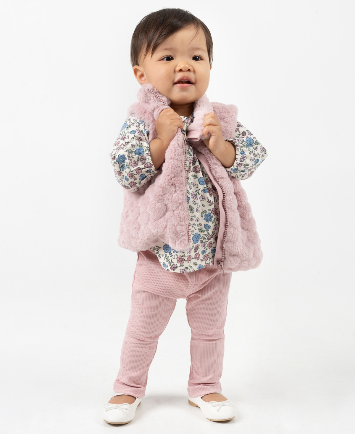 Rare Editions Baby Girls 3-Piece Vest, Floral Top, and Ribbed Leggings Set