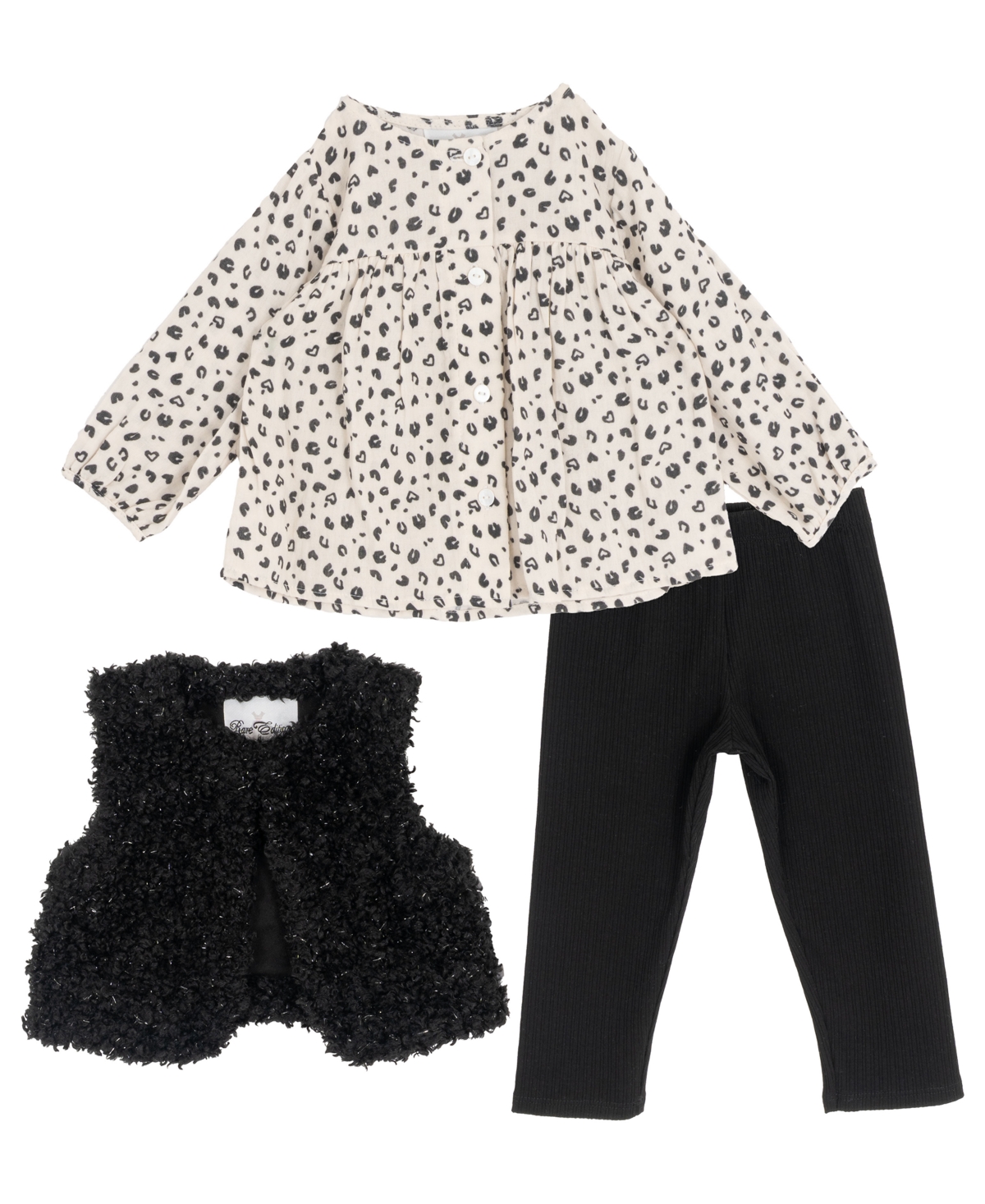 Rare Editions Baby Girls 3-Piece Vest, Floral Long Sleeve Top and Leggings Set