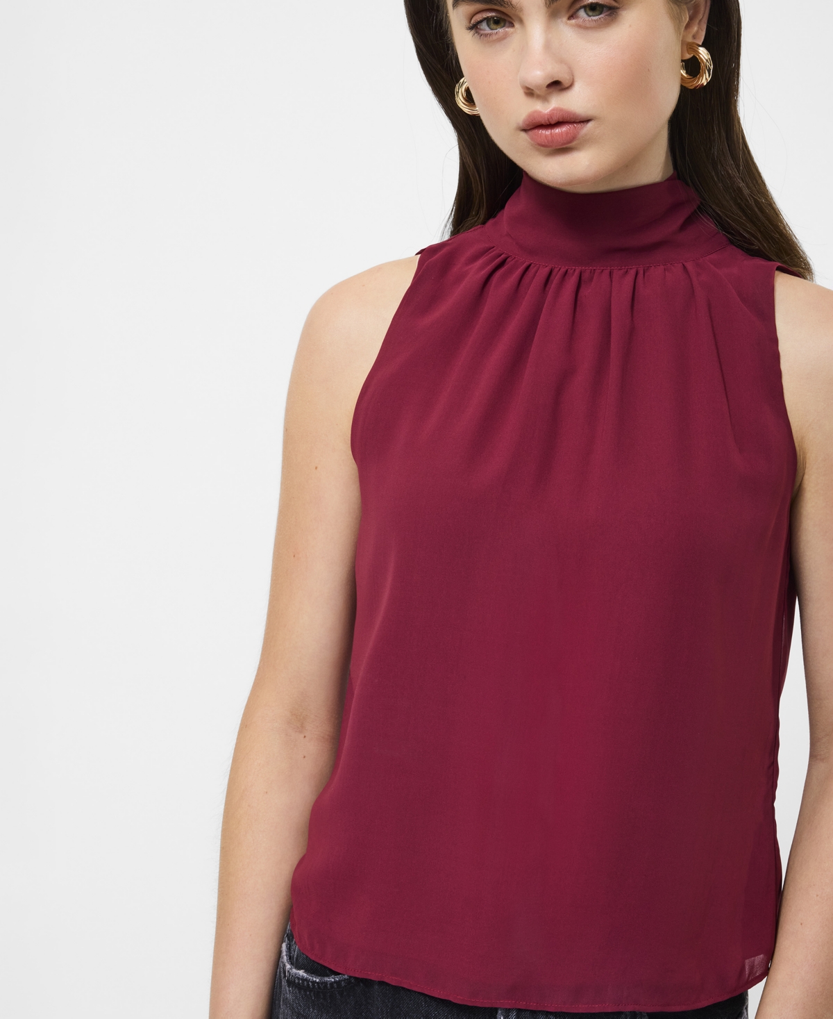 French Connection Marina Chiffon Top In Burgundy