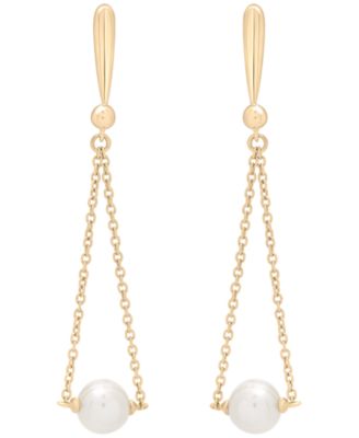 Cultured Freshwater Pearl Dangling Earrings (5mm) in 14k Yellow Gold Over Sterling Silver