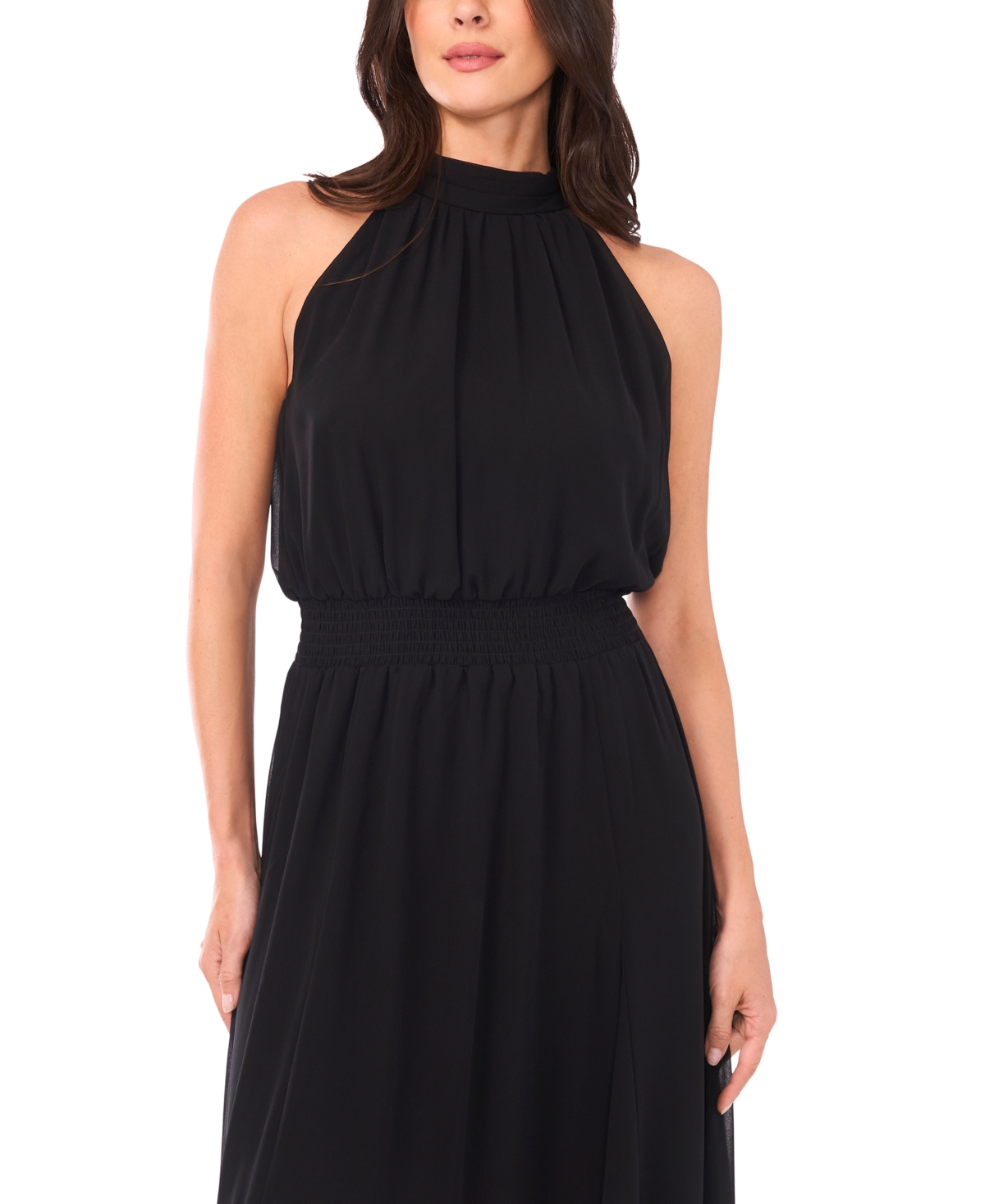 Vince Camuto Women's High Neck Smocked Waist Dress In Black