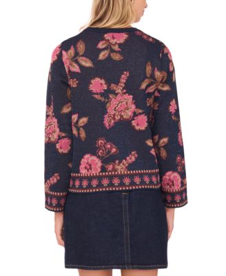 Women's Floral Jacquard Crewneck Blouse