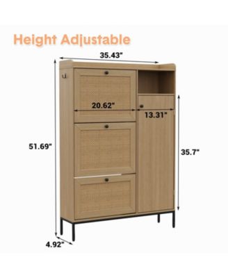 Shoe Cabinet with 3 Flip Drawers, Rattan Freestanding Organizer with Adjustable Shelves 35.43&amp;#x22;x9.4&amp;#x22;x51.97&amp;#x22;