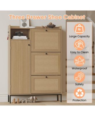 Shoe Cabinet with 3 Flip Drawers, Rattan Freestanding Organizer with Adjustable Shelves 35.43&amp;#x22;x9.4&amp;#x22;x51.97&amp;#x22;