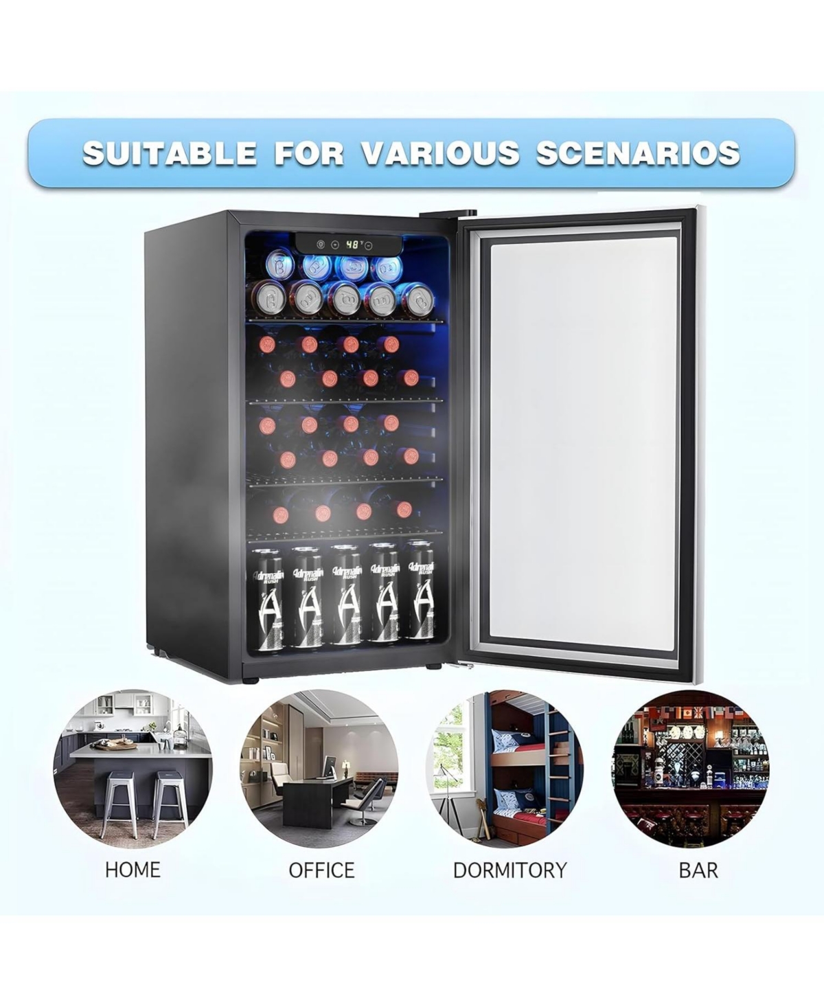 Cowsar 26 Bottle 3.2cu.ft Wine Cooler/Beverage Refrigerator Compact Wine Cellar with Glass Door Adjustable Temperature Control for Bar/Home/Office Fre