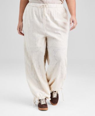 Trendy Plus Size Cotton Jacquard Drawstring-Hem Pants, Macy's Exclusive