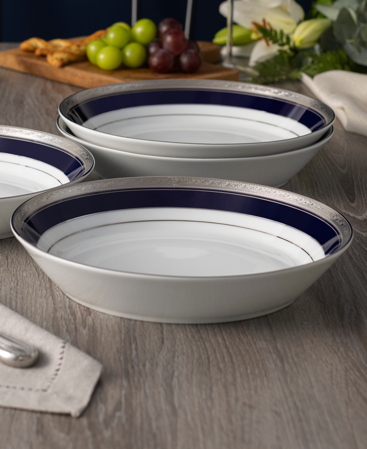 Noritake Crestwood Cobalt Platinum 4-Pc. Coupe Dinner Bowl Set, Service for 4