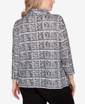 Plus Size Printed 3/4 Sleeve Cowl Neck Blouson Top